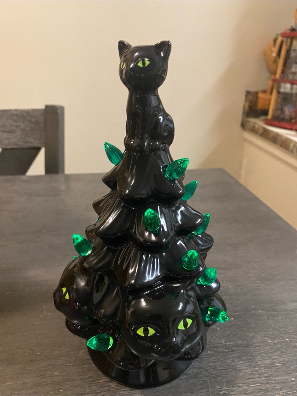 Black Ceramic Cat LED Lighted Tree Figurine